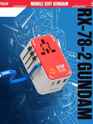 1-World+ 3-Port Travel GaN Charger With Built-in USB-C Cable 70W Gundam