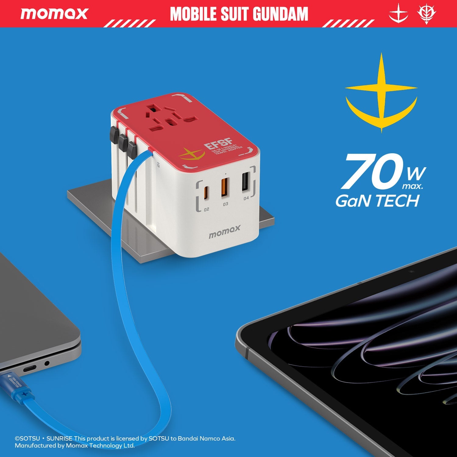 1-World+ 3-Port Travel GaN Charger With Built-in USB-C Cable 70W Gundam - Image 8