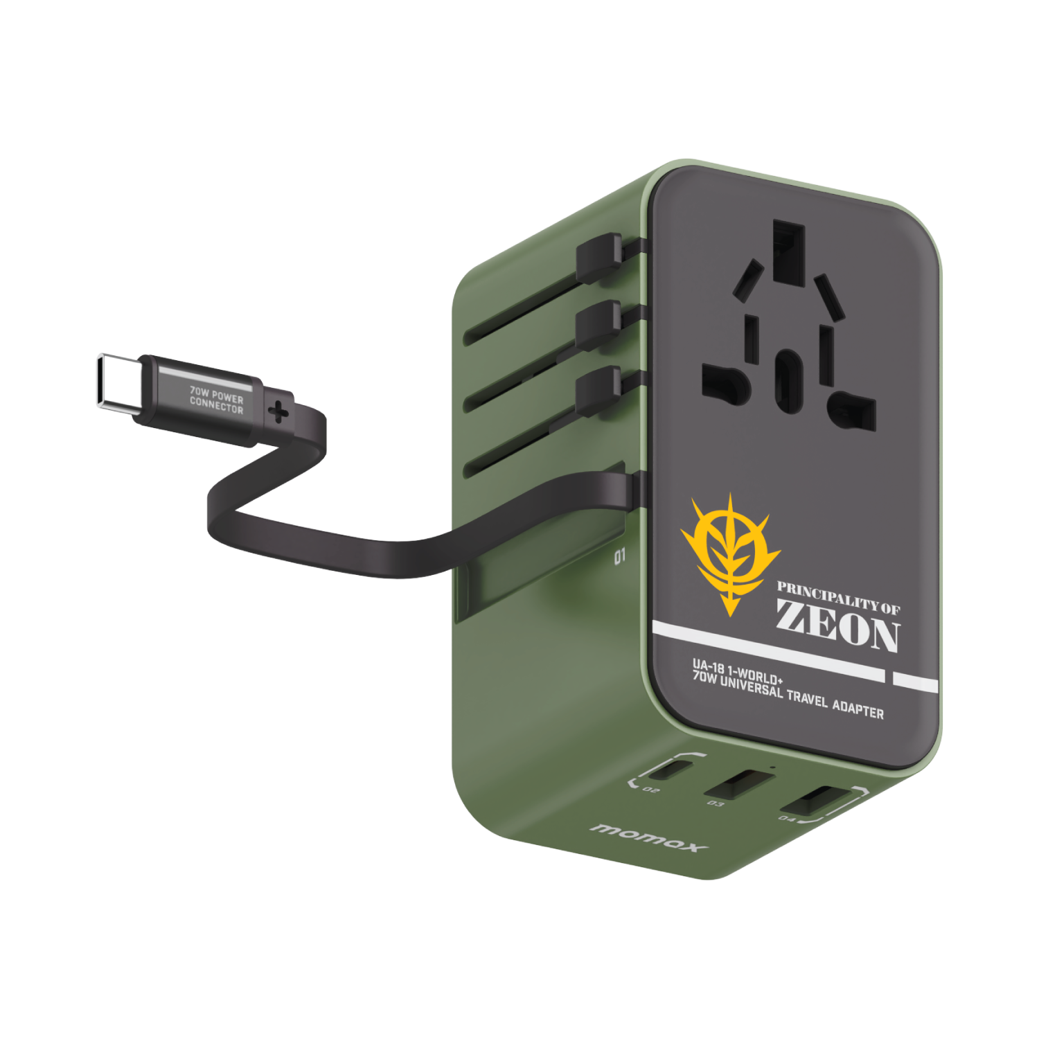 1-World+ 3-Port Travel GaN Charger With Built-in USB-C Cable 70W Gundam - Image 13