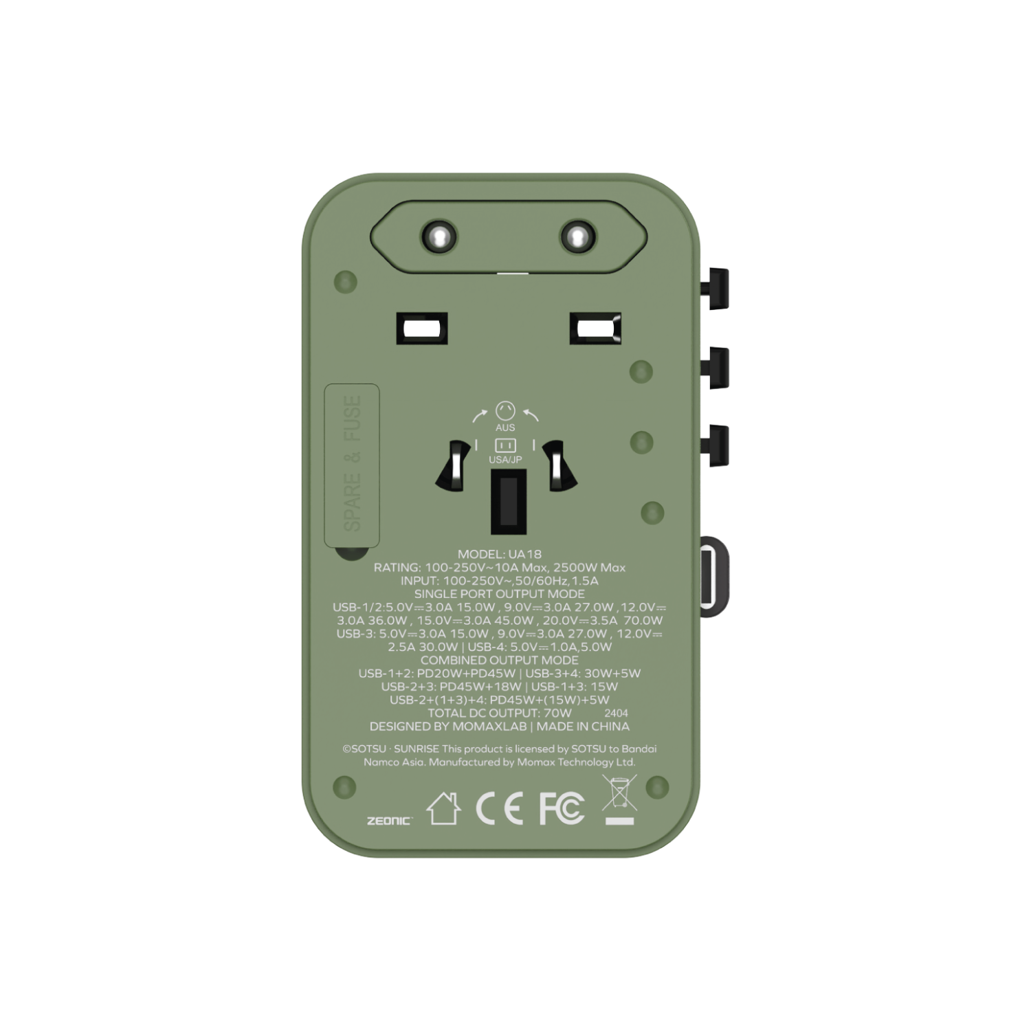 1-World+ 3-Port Travel GaN Charger With Built-in USB-C Cable 70W Gundam - Image 23