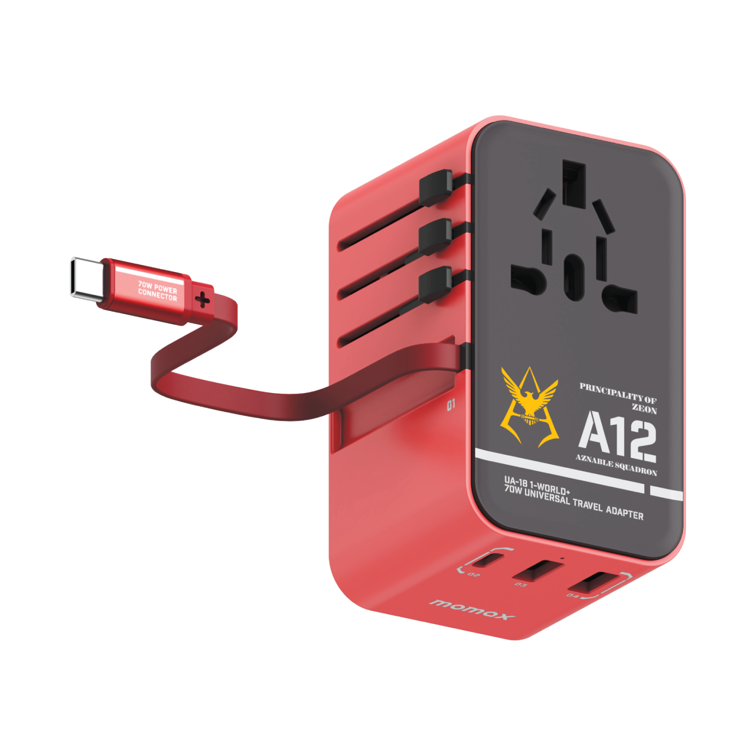 1-World+ 3-Port Travel GaN Charger With Built-in USB-C Cable 70W Gundam - Image 10