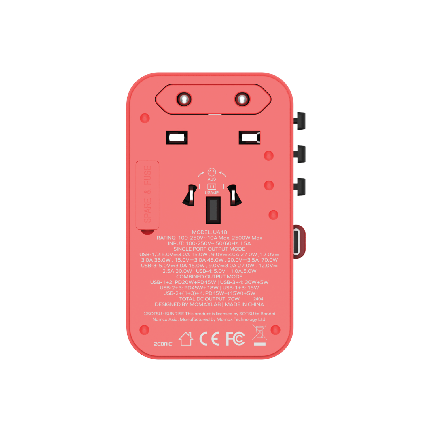 1-World+ 3-Port Travel GaN Charger With Built-in USB-C Cable 70W Gundam - Image 19