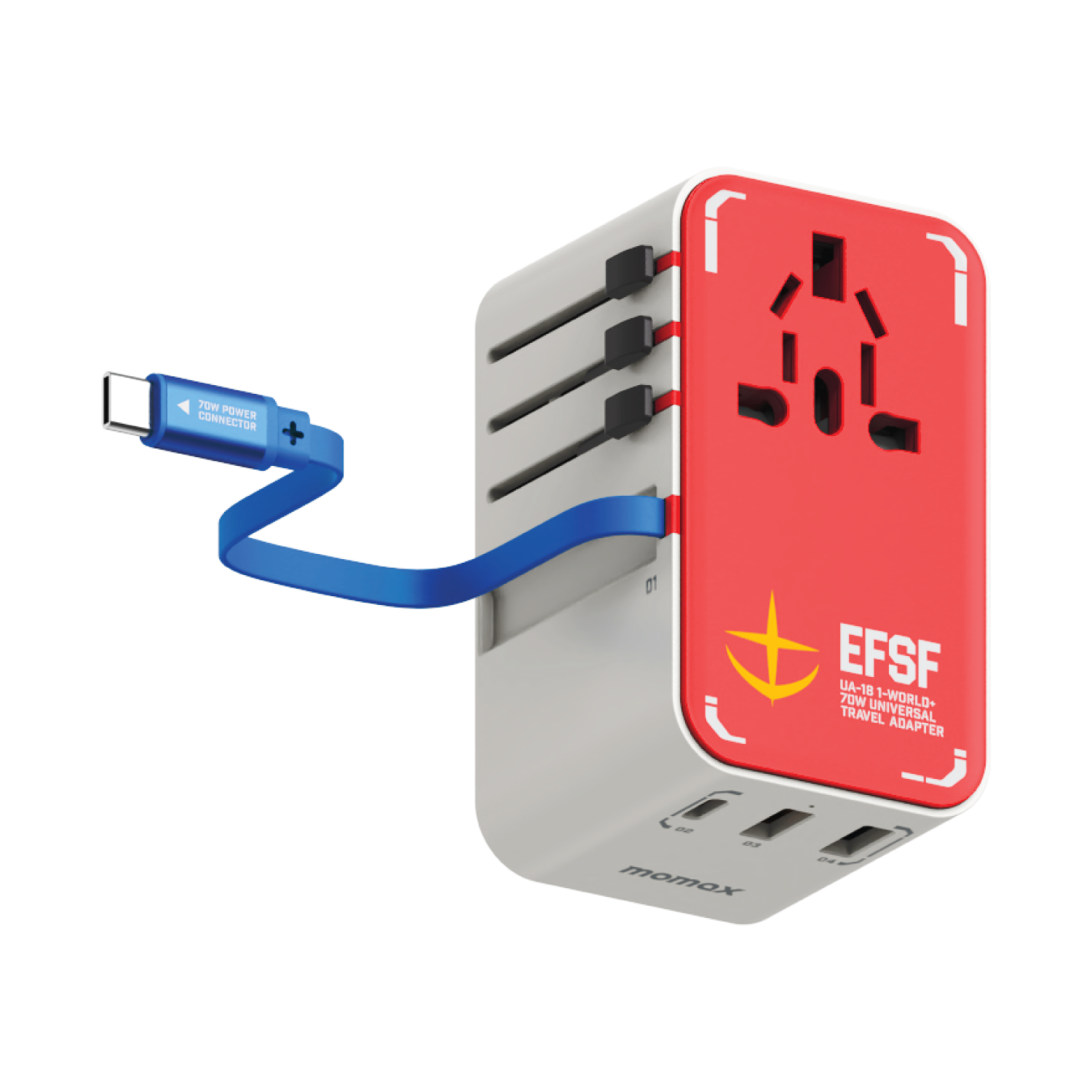 1-World+ 3-Port Travel GaN Charger With Built-in USB-C Cable 70W Gundam - Image 3