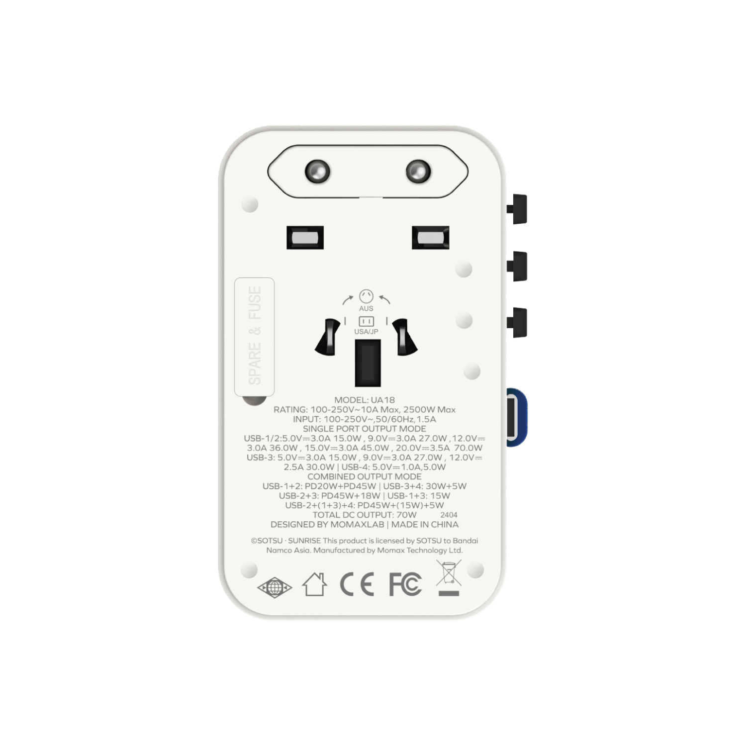 1-World+ 3-Port Travel GaN Charger With Built-in USB-C Cable 70W Gundam - Image 6