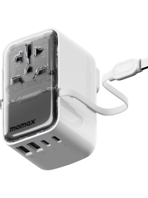 1-World+ Flow 4-Port Travel Charger With Built-In USB-C Cable 35W