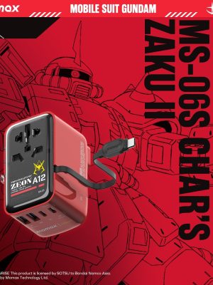 1-World+ Flow 4-Port Travel Charger With Built-In USB-C Cable 35W Gundam